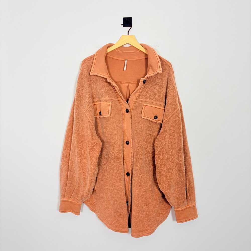Free People We The Free Ruby Fleece Shirt Jacket Pink Terracotta Shacket L - Picture 2 of 10